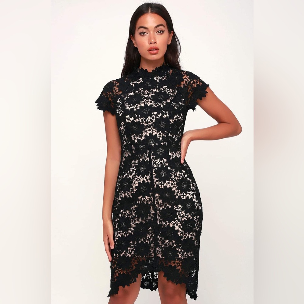 Lulus Bold Love Black and Nude Lace Bodycon Dress Size Small